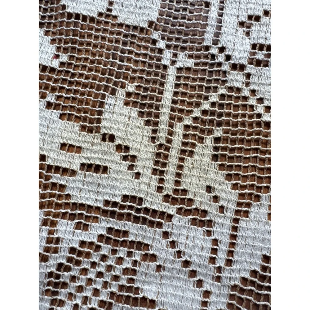 Vintage White Lace Tablecloth and Table Runner Set Floral Filet Crochet 3 Piece